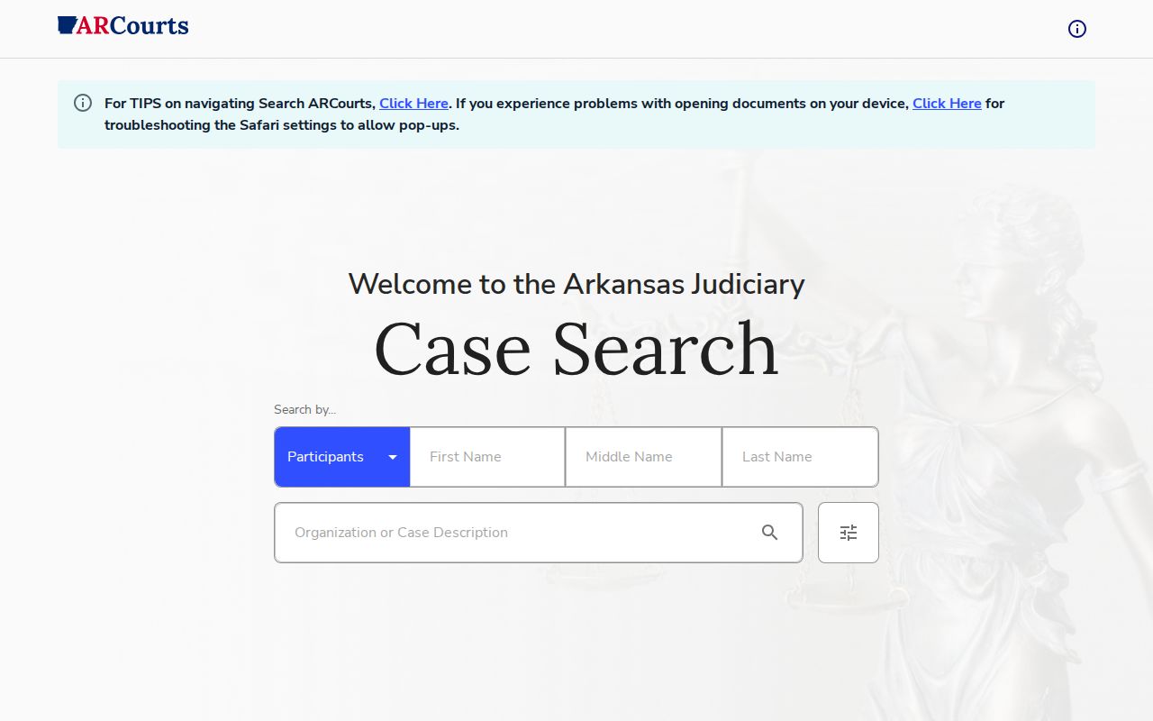 Fort Smith people search Search ARCourts case search screen