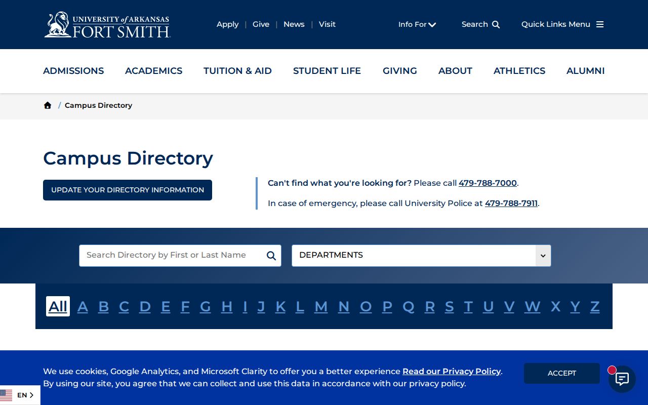 Fort Smith people directories UAFS campus directory page