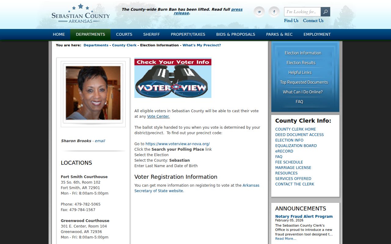 Fort Smith voter registration records precinct lookup page