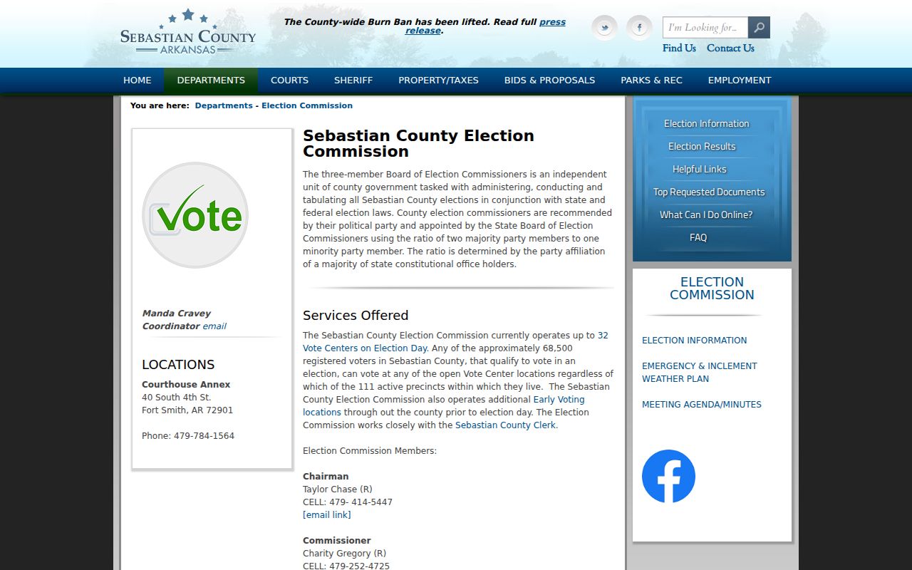 Fort Smith voter registration records Sebastian County Election Commission